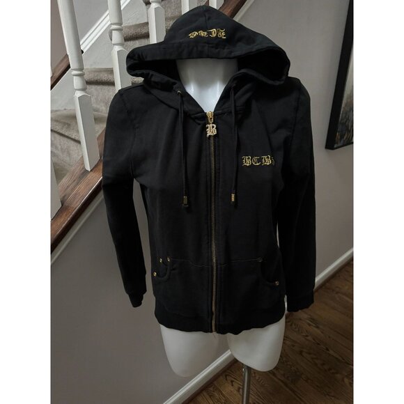 BCBG Black Hoodie Full Zip Gold Detail Size Large - Picture 1 of 4